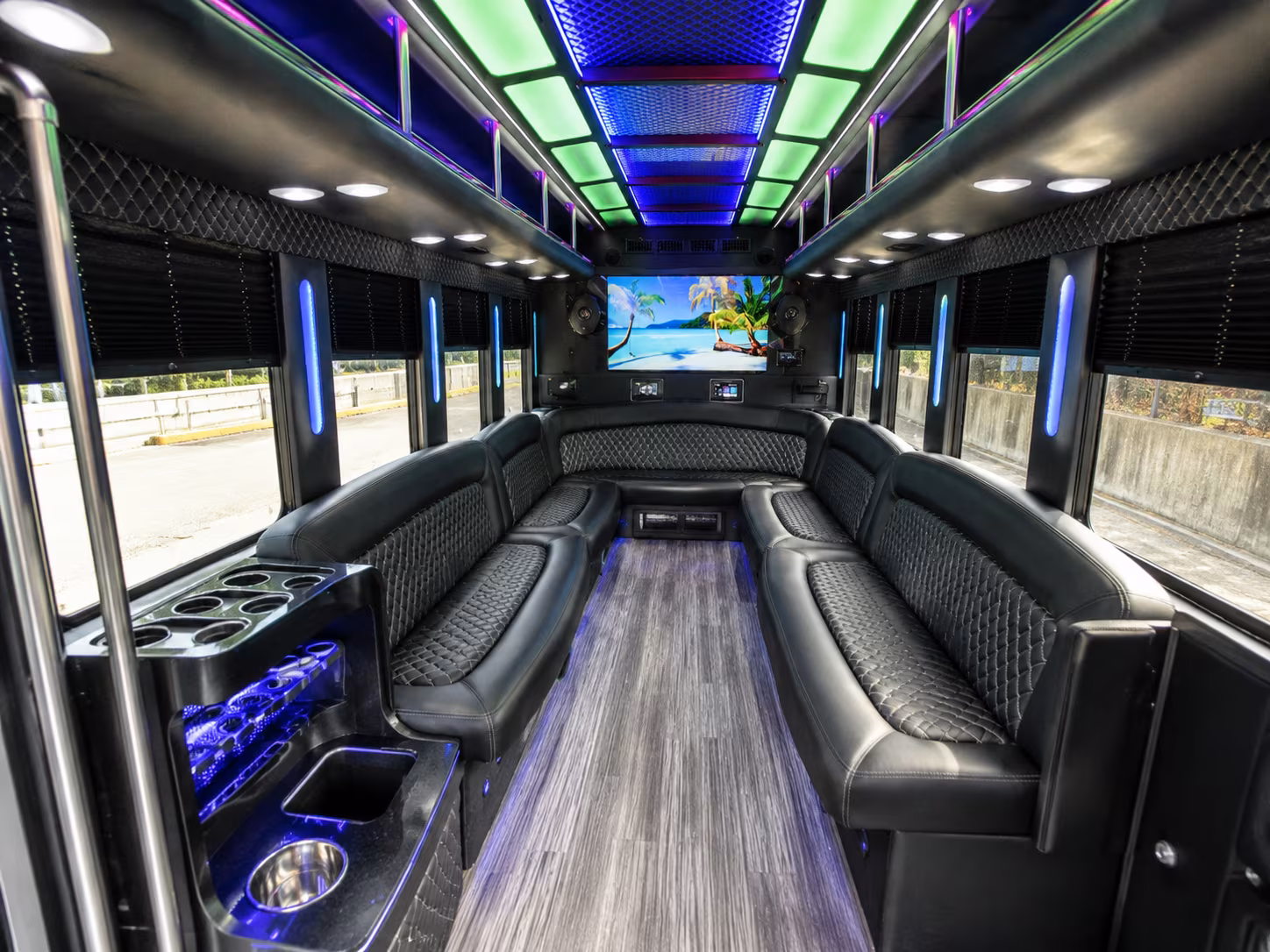 porterville 18 passenger party bus inside