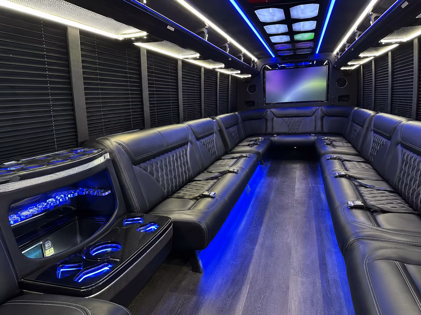 porterville 20 passenger party bus inside