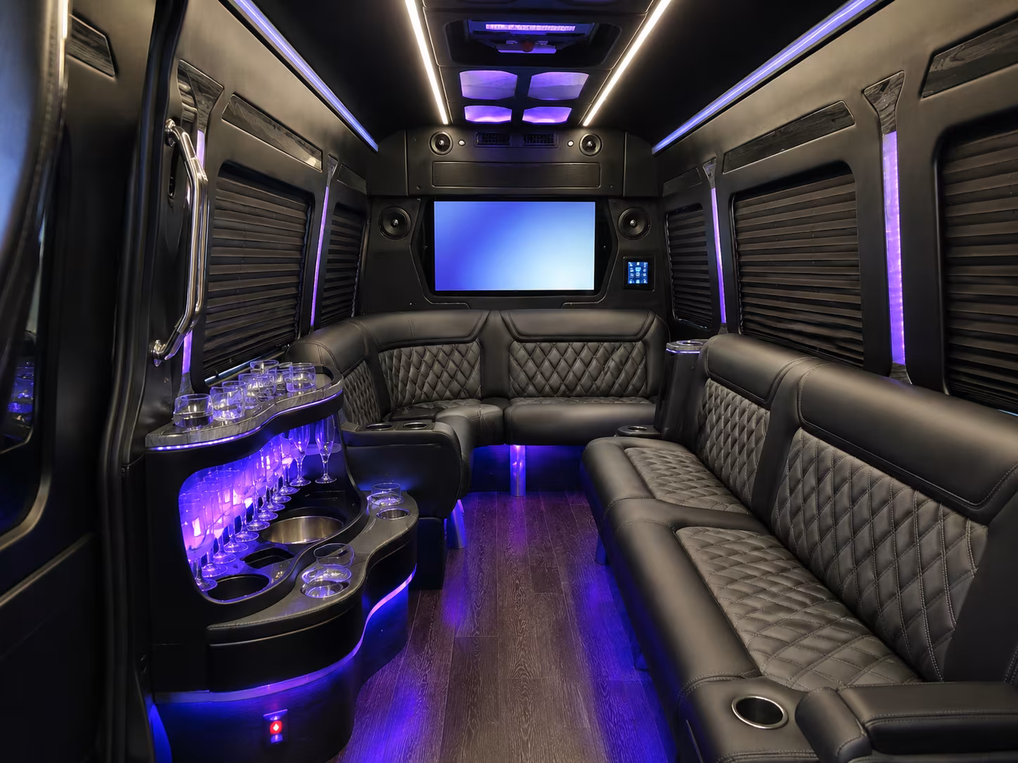 porterville 30 passenger party bus inside
