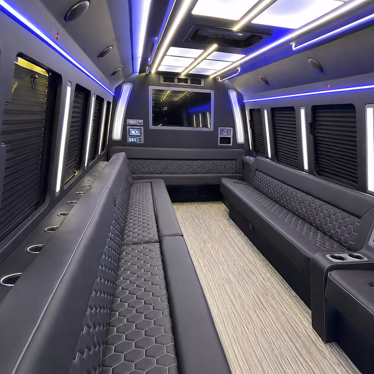 porterville 40 passenger party bus inside